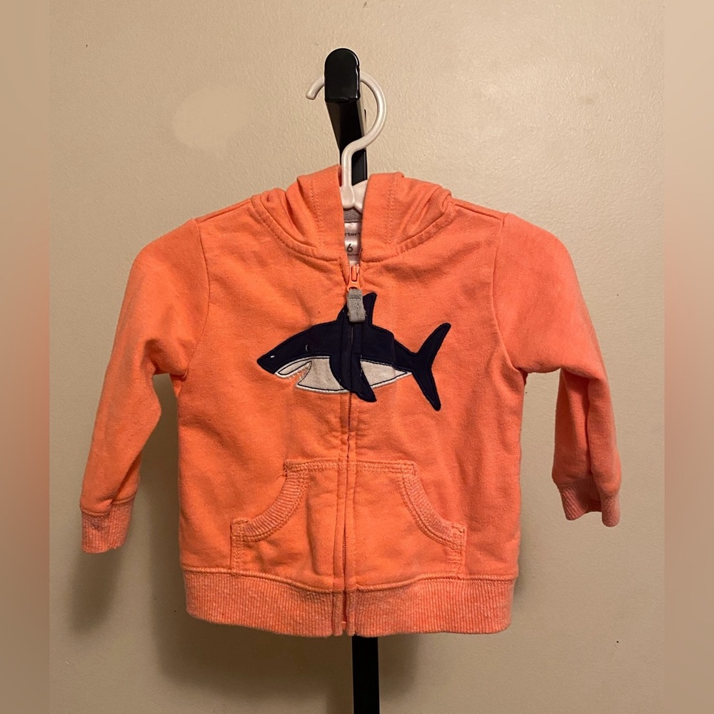 Carter's Orange and Blue Shark Hoodie Sweatshirt - 6 Months DONATED